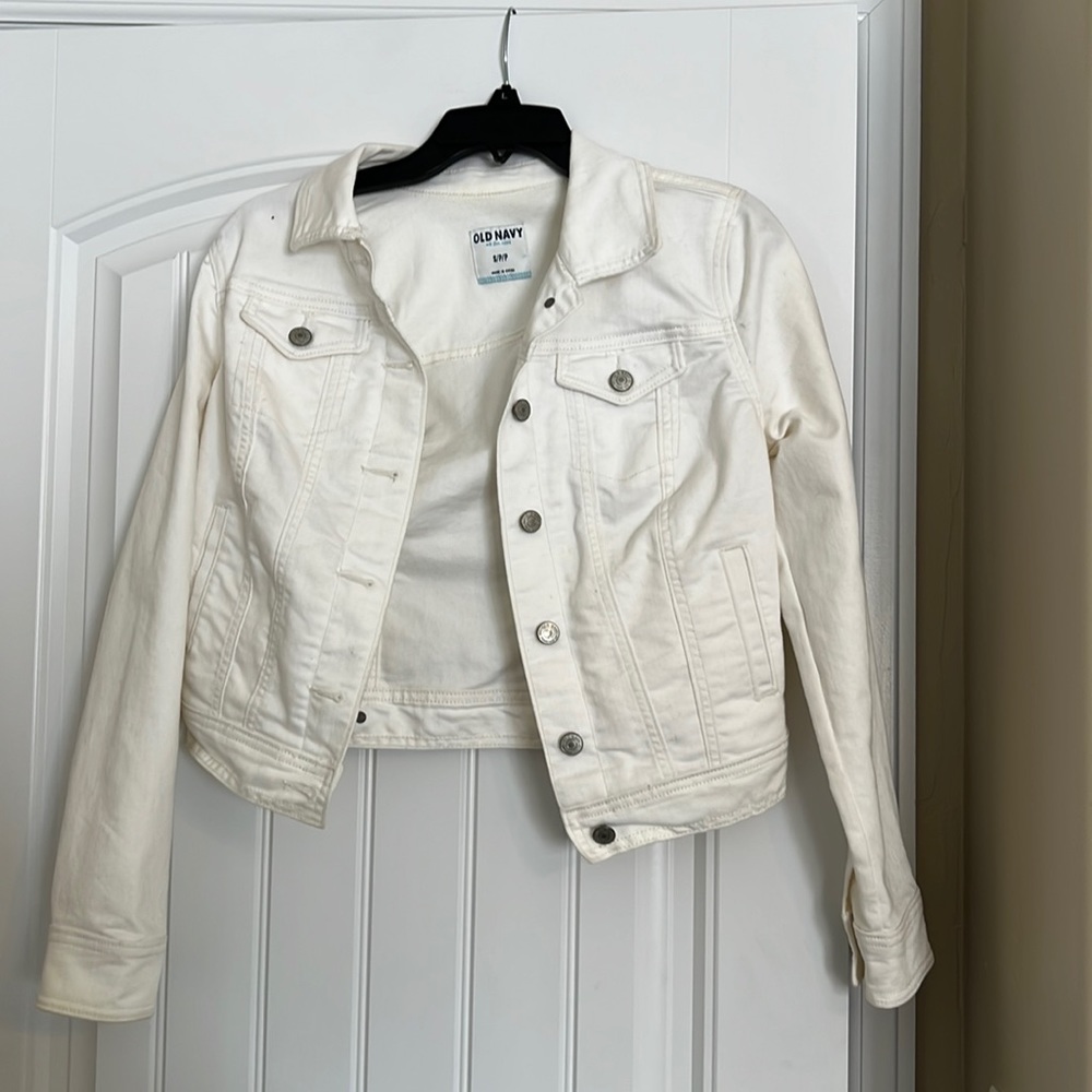 cute white jean jacket, size small